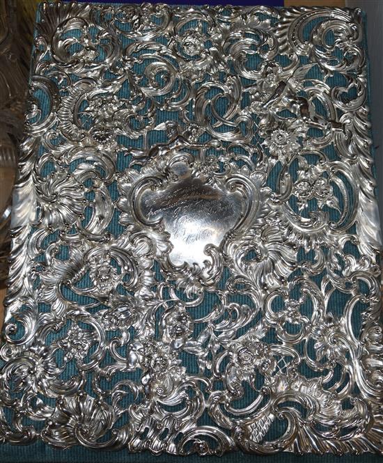 Pierced silver mount with presentation cartouche(-)